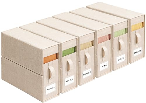 ZenStorage 6Pack Sheet Organizers and Storage - King/Queen Size Sheet Storage Organizer with Window, Foldable & Dustproof Sheet Organizer for Linen Closet for Summer Blankets & Sheet Sets,Beige