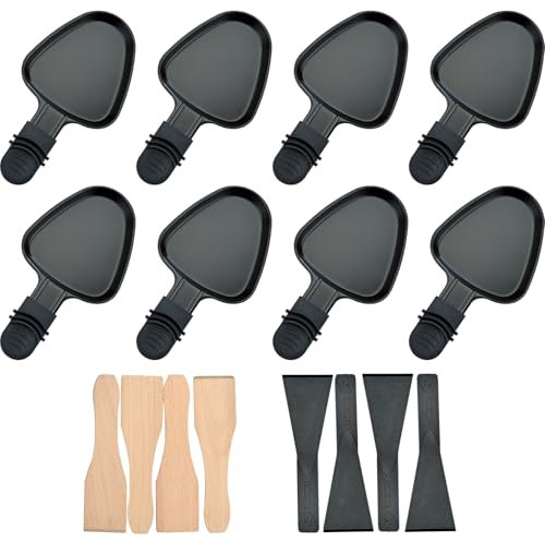 RoDzj Juego de 8 sartenes para raclette con revestimiento antiadherente y 8 rasquetas, aptas para la mayoría de las barbacoas de raclette (negro)
