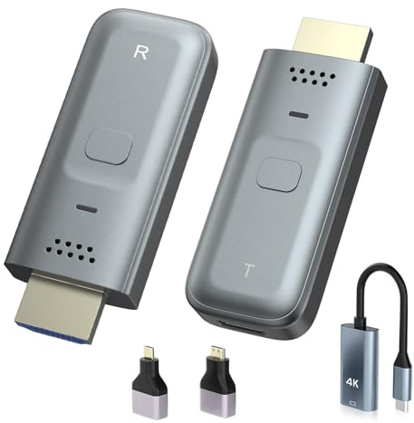 OQIMAX Trådlös HDMI-sändare och mottagare, 4K-avkodning 1080P@60Hz utgång, 98FT/30M HDMI-trådlös överföring, 5G 2,4 G Plug & Play för streaming videoljud från PC/laptop/kamera till TV, Projector