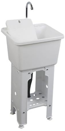 Lavandino da pavimento in plastica con lavabo, lavandino con rubinetto e kit di scarico, per lavanderia, garage, giardino
