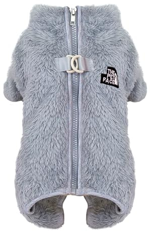 Izefia Hund Pullover Kleidung Fleece Wolle Onesie Winter Warm Schweiß Hemd 4 Beine Pyjama Trendy Haustier Gesicht Muster Pullover für Kleinen Hund Mittlere Katze