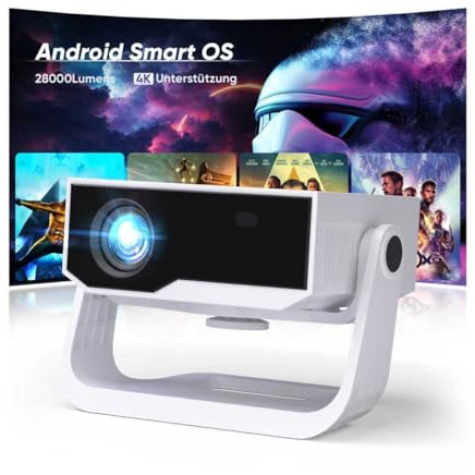 2025 Neuer Smart Beamer 4K Unterstützung, Android 11, Full HD 1080P, 28000 Lumens, WiFi 6 & BT 5.2, 120° Verstellbarer Ständer, Elektrischer Fokus, Trapezkorrektur, Heimkino Beamer für Switch/PS5