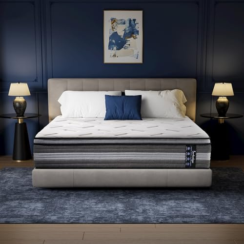 SURLUNKEYS 14 Inch King Size Mattress, Upgraded Edge Support Memory Foam Mattress with 9 Premium Layers, 7-Zone Individual Pocket Spring, Medium Feel
