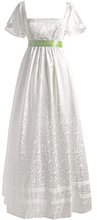 Vestido de Regencia para Damas Jane Austen Largo Vintage Vestido Victoriano de Baile con Guantes Vestidos de Cintura Imperio Mangas Abullonadas Estilo Victoriano Disfraz de Baile