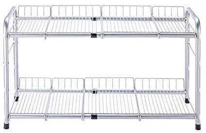FlagShip 2 Tier Under Sink Organizers and Storage Rack Expandable Cabinet Shelf for Kitchen Bathroom Silver (17-25 inches)