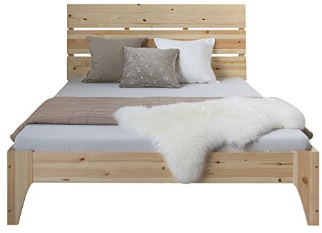 Homestyle4u 1848, Holzbett 140x200 mit Lattenrost Doppelbett Holz Massivholzbett Bett Kiefer Natur Bettrahmen mit Kopfteil