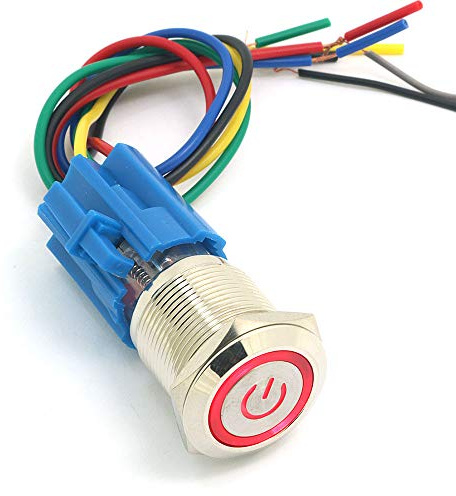 DollaTek 19mm 12V Interruttore momentaneo Interruttore a pulsante Simbolo di accensione Angel Eye LED Light Pulsante in metallo con cavo a spina - Rosso