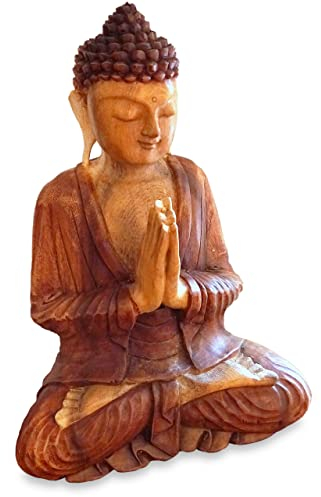 Livasia Bouddha en Bois de Bali, Statue bouddhique, Sculpture en Bois Massif, Durable et Fait Main (30 cm)