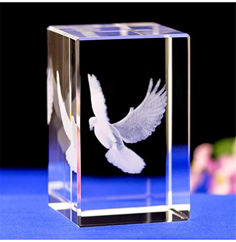 Décoration en cristal gravée au laser - Motif 3D de colombe de la paix - Coffret cadeau (40 x 40 x 60 mm)