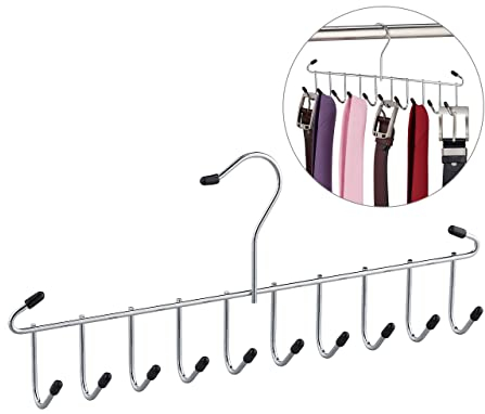 Relaxdays Gürtelhalter, Krawattenhalter aus Metall, platzsparend, 12 Haken, Krawatten & Gürtel, Kleiderschrank, Silber