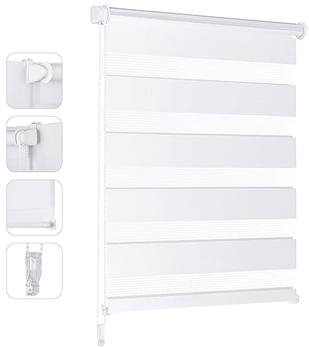 Sekey Doppelrollo Klemmfix ohne Bohren für Fenster, Doppelrollo 40 cm breit, Duo Rollo Jalousie Sonnenschutz, 40x100cm, Weiß
