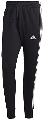 adidas Uomo Essentials Warm-Up Tapered 3-Stripes Track Pants, Black / White, L