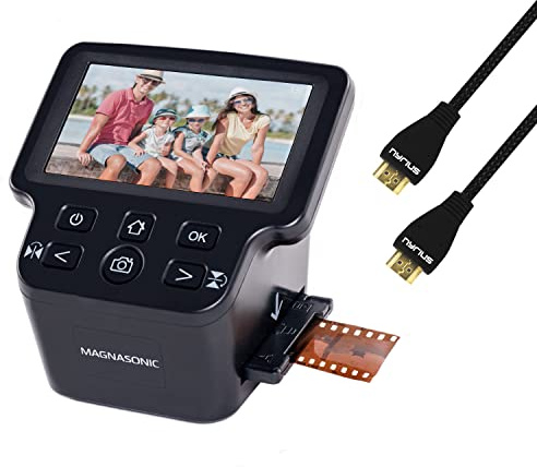 Magnasonic Escáner de película todo en uno de 24 MP con pantalla grande de 5 pulgadas y HDMI, convierte películas de 35 mm/126/110/Super 8 y 135/126/110 diapositivas en fotos digitales, memoria