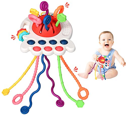 HCSSZ Montessori Spielzeug,Silikon Reisen Sensorisch Spielzeug für Kleinkinder,Lebensmittelqualität Ziehen String Tätigkeit Spielzeug für Baby Mädchen Jungs