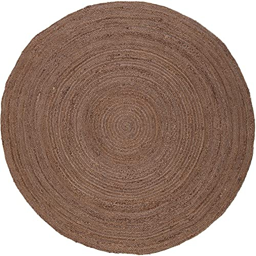 THE PIKKU INTERNATIONAL – Brun rund jute handvävd flätad yta matta (48 x 48 tum (4 fot rund))