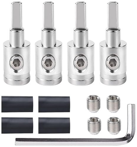 Greluma Reductor de Cable de Calibre 4 a Calibre 8,Adaptador Reductor de Entrada de Amplificador de Tierra/Potencia de Audio para Coche de 4 uds,latón con niquelado