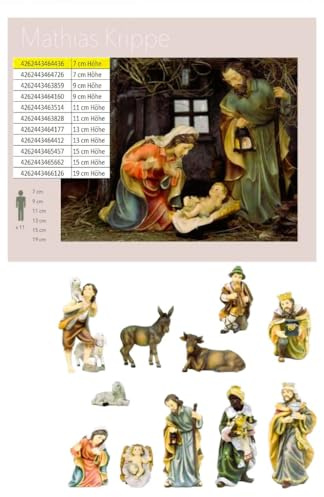 FADEDA 11 x Mathias-krubbfigurer/höjd: 19 cm/handmålad/detaljerade krubbfigurer – julbord, dekoration, krubbtillbehör