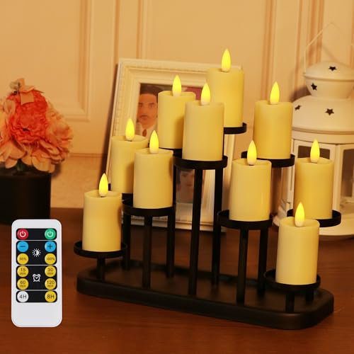 yucanucax Confezione da 10 lumini votivi avorio con telecomando e portacandele nero, luce gialla max 800 ore da 2 batterie AAA (escluse) per interni, camera da letto, sala studio..