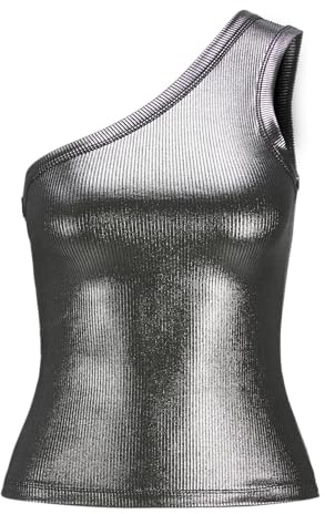 JACK&JONES JXFUNDA STR ONE Shoulder Shine Top JRS, SILVER, S