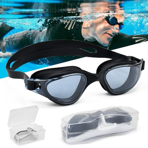 MININUSI Schwimmbrille Schwarz Unisex Anti Fog Taucherbrille Schwimmbrille Antibeschlag Silikon Dichtungen Swimming Goggles Wasserdicht Schwimmmaske mit Nasenstegen Schwimm Maske für Herren Damen