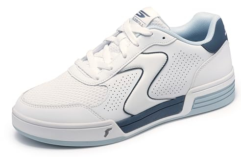 Skechers Men's Viper Court Classic Sneaker, White Leather Synthetic Textile Blue Trim, 45 EU