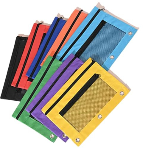 Wanfoou Confezione da 8 astucci per matite a 3 anelli, Astuccio per raccoglitore a 3 anelli, astuccio con cerniera liscia, con finestra trasparente, per materiale scolastico, multicolore
