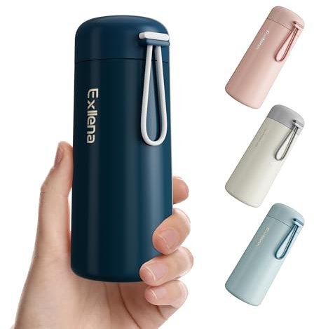 Exllena Borraccia Termica Piccola 250 ml, Borraccia Piccola da Borsetta con Manico Portatile, Mini Borraccia A Tenuta Stagna per Caffè e Latte(Blu Scuro)