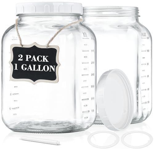 Absovetu 2 Pack Large Glass Storage Jars with Lids Airtight 4.3 Litre - Wide Mouth Pickling Jars Square Mason Jars for Sourdough Starter Flour Spaghetti Pasta Storage Containers