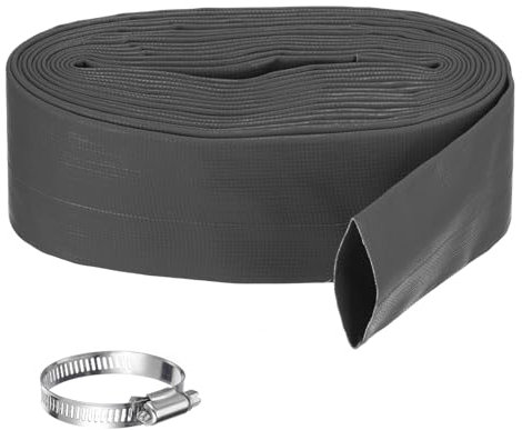 Rebower Pool Backwash Hose, 2 Inch x 25ft Reinforced Drain Hose PVC Lay Flat Water Discharge Pump Hoses for Pool Filter Swimming Pump, with 1pcs Clamps, Black