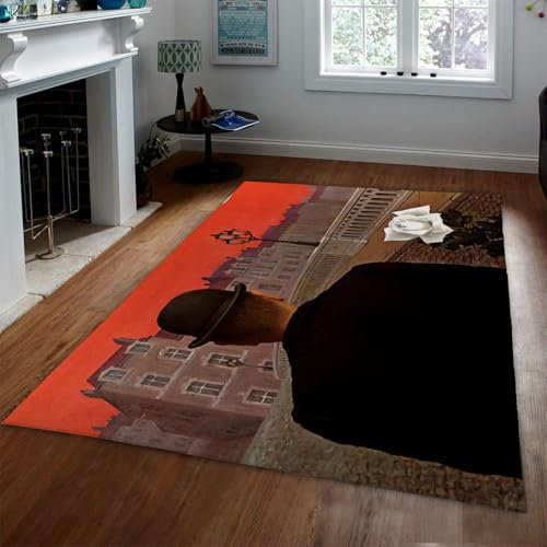 Surrealismus Stil Bereich Teppich 120x180cm Weiße Rosen und Herrenrücken Muster Teppiche für Home Office Große Küchenteppiche rutschfeste abstrakte Teppiche