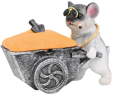 Bulldog Shaped Windproof Ashtray with Lid for Cigarettes, Resin Home Office Decor in Black for Porch and Patio