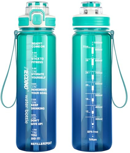 Botella de 1 litro con apertura 2 en 1, botella de agua de tritán sin BPA con pajita y bebida directa, doble apertura para beber, botella deportiva a prueba de fugas para escuela, trabajo, deportes