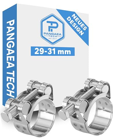 Pangaea Tech Gelenkbolzenschelle Edelstahl 29-31 mm 2er Set - Extra stark dank M6-Spannbolzen - Schlauchschellen Edelstahl - 20mm Bandbreite - V2A W4 Qualität nach DIN3017