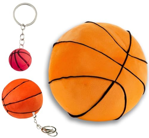 VorErgyllic Basketball Plush Toy 28cm with Keychain & PVC Pendant, Cute Stuffed Cushion Doll for Kids Fans, Soft Basketball Squishy Cuddly Toys for Sofa Bedroom Car Decor, Sports Lover Gift Set 3PCS