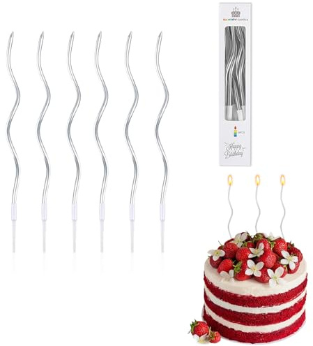 60 Pezzi Candeline Compleanno, Candele Compleanno, Candele a Spirale di Compleanno Lunga E Sottile per Torte Lunga Compleanno Matrimoni Eventi, Candeline con Supporto Decorazione (Argento)