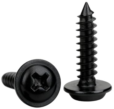 QANCEN 20 pezzi Viti Autofilettanti a Testa Tonda con Rondella,Viti per Legno a Croce M4.2x13mm,Testa Piatta in Acciaio al Carbonio Nero per Progetti DIY,Mobili
