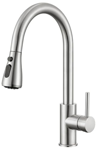 Ribech Rubinetto Cucina Estraibile, Miscelatore con Doccetta a Rientro Automatico, Testa Orientabile 360°, 2 Funzioni Getto, Acciaio Inossidabile