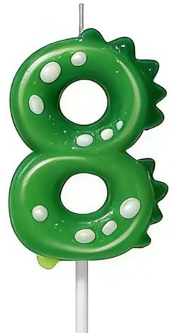 Ginddy Velas Cumpleaños Números,Velas Cumpleaños,Vela de Cumpleaño Dinosaurio con Topper Tarta,Vela de Verde Dinosaurio,para Decoracion Cumpleaños de Fiesta (Número 8)