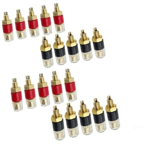 4mm Binding Posts Brass Terminal Connectors for Audio Wiring - Gold Plated Column Sockets with Transparent Shell, Compatible with Speaker Systems 10Black 10Red