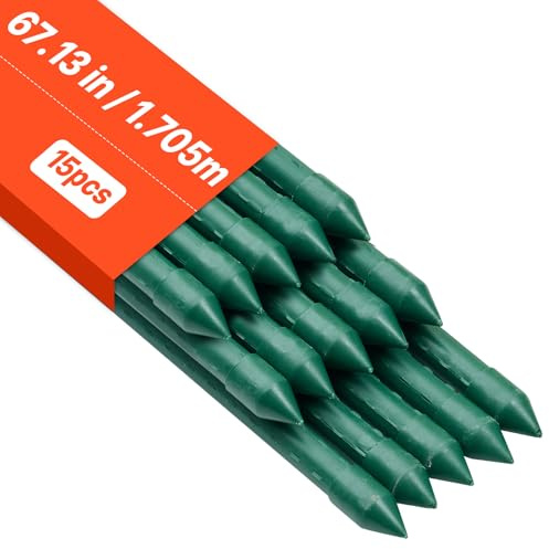 VEVOR Tuteur Plante 1,7 m Tuteur Plante Grimpante 15 PCS Tuteurs à Tomates Jardin pour Soutien Plantes Grimpantes Légumes Extérieur, Métal Recouvert Plastique Extrémité Pointue Picots Antidérapants