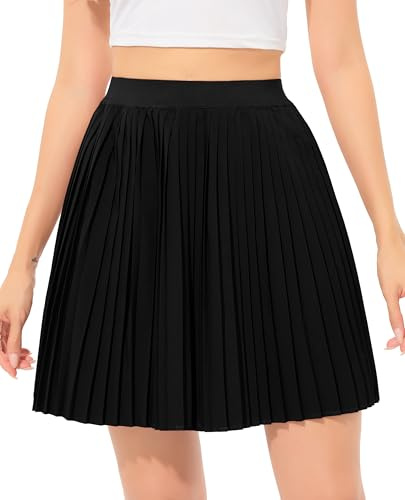Wikoan Gonne da Donna Gonne Corte Estive Gonne a Pieghe con Fodera Traspirante,Nero,L