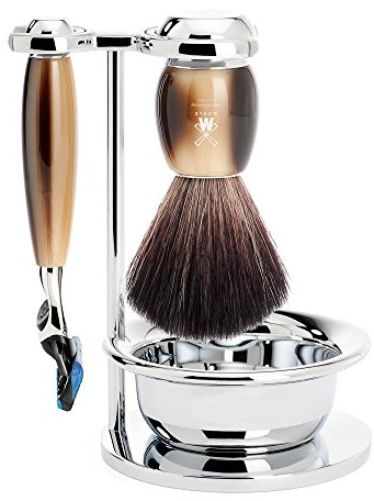 MÜHLE shaving set with bowl - Vivo series - Black Fibre - compatible with Gillette blades - premium resin, horn brown