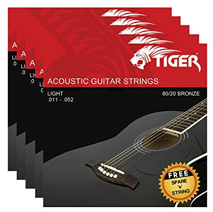 Tiger akustiska gitarrsträngar_P Pack of 5 | Stålsträngar för akustisk gitarr – paket med 5