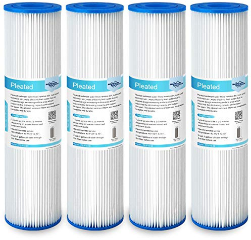 Membrane Solutions 50 Micron Pleated Polyester Sediment Water Filter 10x2.5 Replacement Cartridge Universal Whole House Pre-Filter Compatible with W50PE, WFPFC3002, SPC-25-1050, FM-50-975 - 4 Pack
