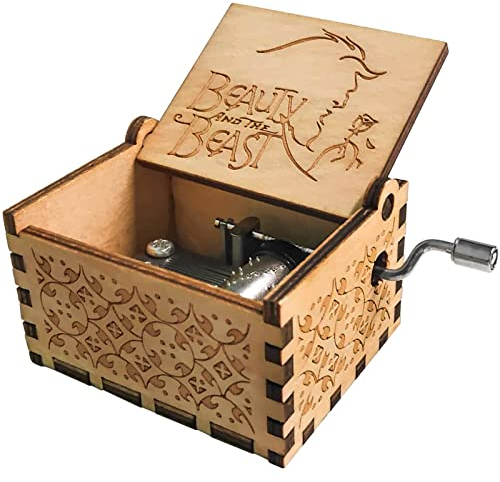 inheming Carillon con Manovella a Tema di La Bella e La Bestia,Carillon di Legno Intagliate a Mano,Scatola Musicale,Meccanismo Antico a 18 Note,Creativi Regali per Bambini e Amici