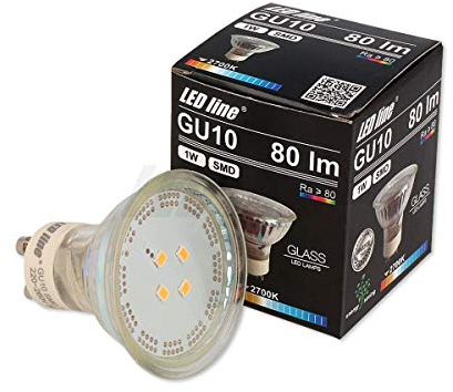 10 x LED Line GU10 1 W LED ljuskälla 120 ° SMD 6 500 K kallvit 80 lumen Spot Strålare Glass installationslampa energisparlampa glödlampa