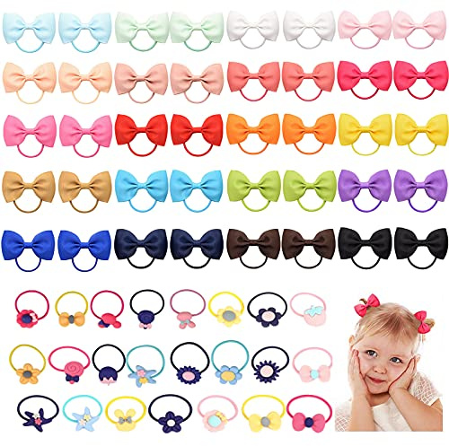 VEGCOO 60 Piezas Gomas Pelo para Niña, Lazos Pelo Cintas para el Pelo Banda Elástica de Color Mixto,Accesorios para el Cabello para Bebé Niña