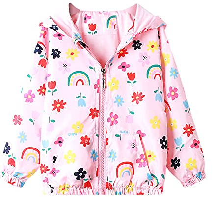 Bluesaly Jacket Girls Hooded Outwear Kids Windproof Rain Coat Age 1-7 Years | Toddler Long Sleeve Raincoat, Sunscreen Anti-Fog, Zip Up, Lightweight Soft Thin Clothes, Baby Girls Outfits, School Outdoor