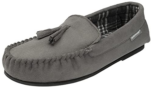Dunlop Mens DUKE Slippers Moccasin Loafers Classic Fleece Lined Check Slip Ons with Rubber Outdoor Sole