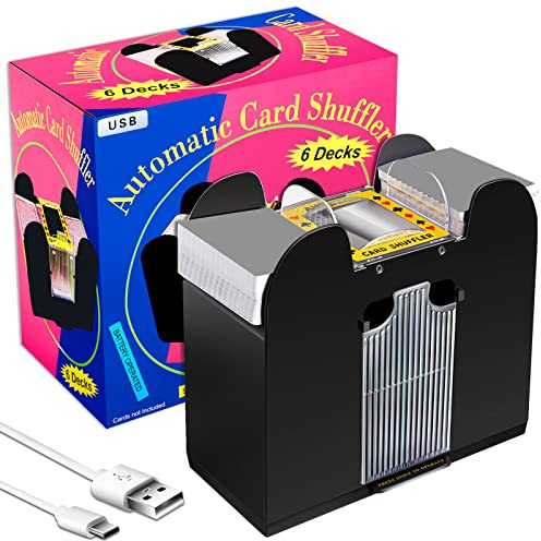 Zomiboo 6 Decks Automatischer Kartenmischer, USB Batteriebetriebener Elektrischer Kartenmischmaschine Poker Kartendeck Kartenmischer für Kartenspiele für Zuhause Kasino und Club Party